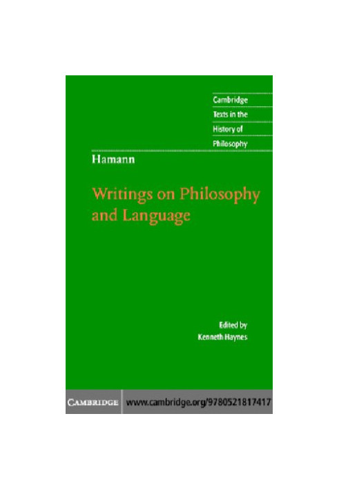 Hamann: Writings on Philosophy and Language