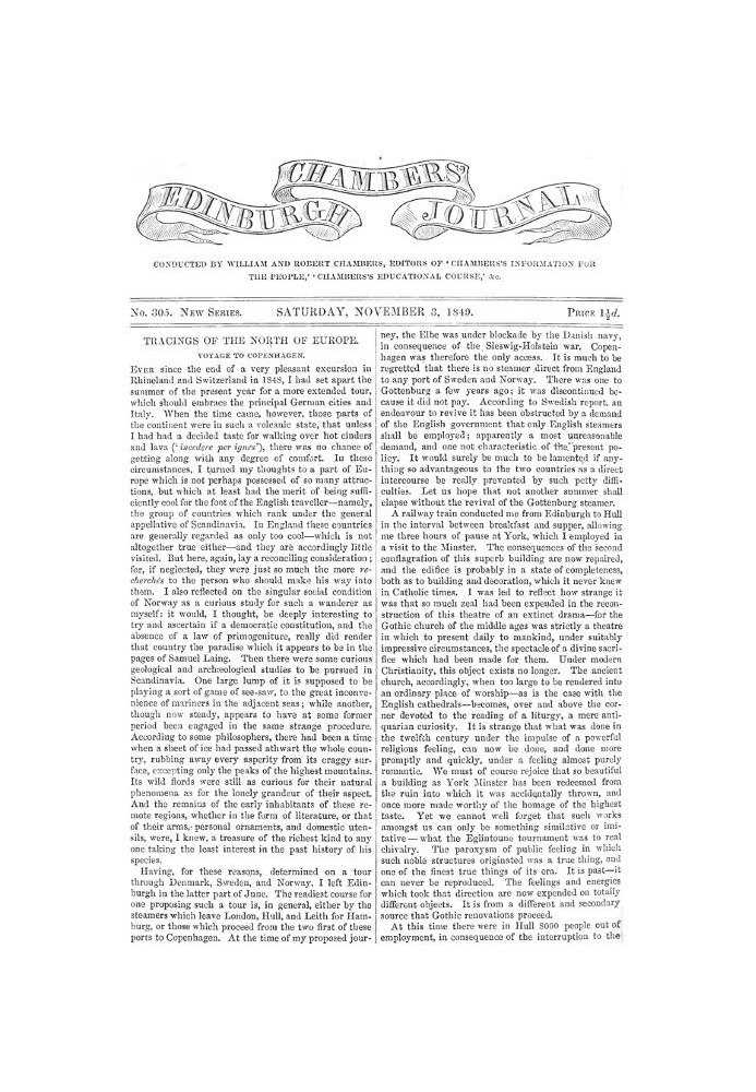 Chambers's Edinburgh Journal, № 305, нова серія, субота, 3 листопада 1849 р.