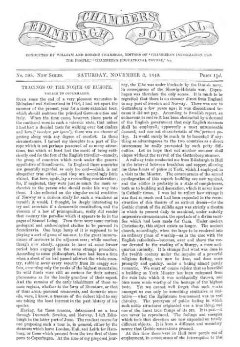 Chambers's Edinburgh Journal, № 305, нова серія, субота, 3 листопада 1849 р.