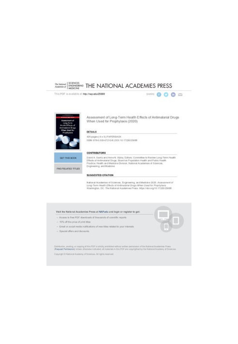 Assessment of Long-Term Health Effects of Antimalarial Drugs When Used for Prophylaxis