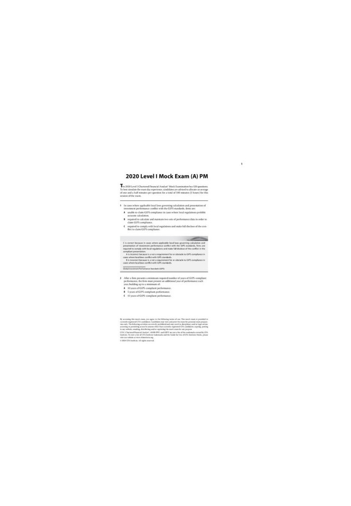 CFA 2020 level 1 Mock Exam A - Afternoon Session with solution