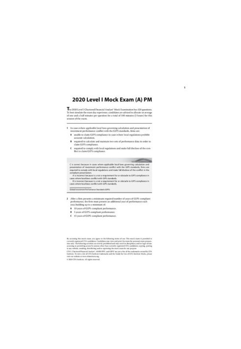 CFA 2020 level 1 Mock Exam A - Afternoon Session with solution