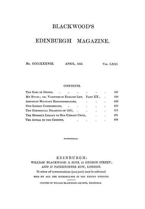 Blackwood's Edinburgh Magazine, Vol. 71, № 438, квітень 1852