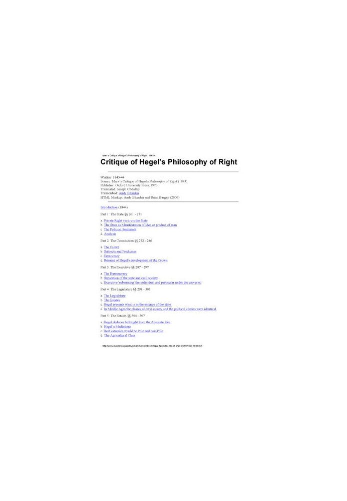 Critique of Hegel's 'Philosophy Of Right'