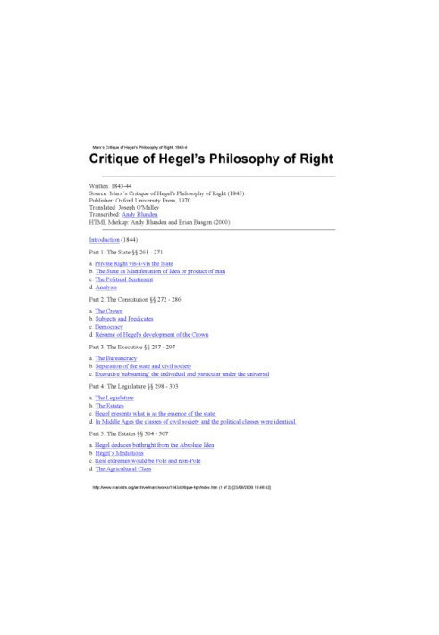 Critique of Hegel's 'Philosophy Of Right'