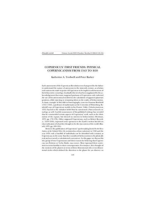 Copernicus’ First Friends: Physical Copernicanism from 1543 to 1610