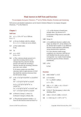 Inorganic Chemistry, 7th ed. - Answers to self tests and exercises