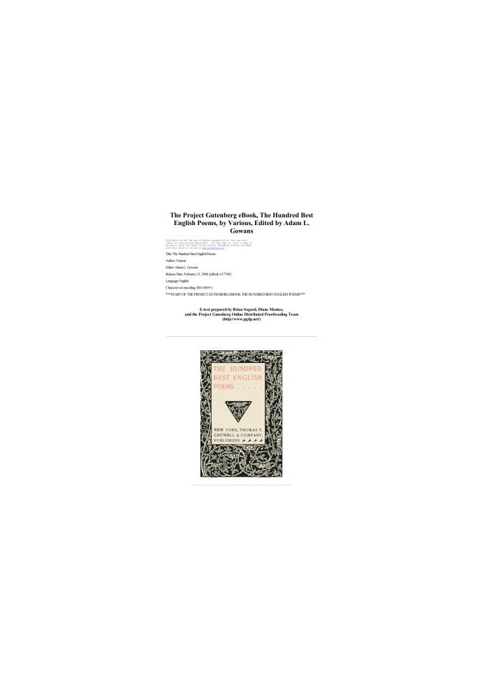 The Project Gutenberg eBook of The Hundred Best English Poems, by Various