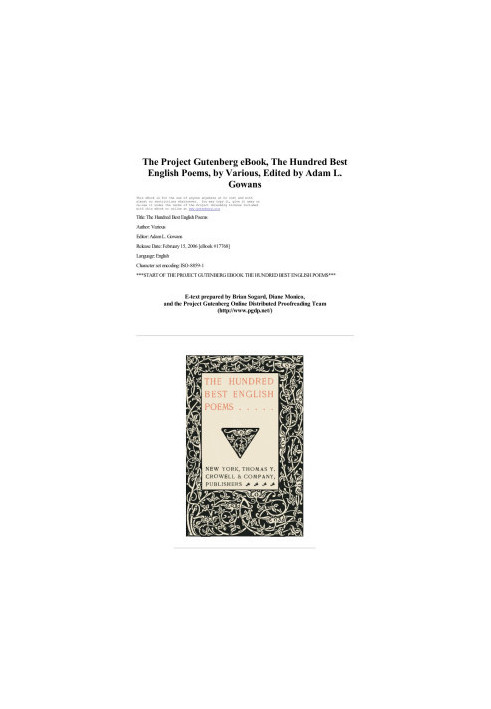 The Project Gutenberg eBook of The Hundred Best English Poems, by Various