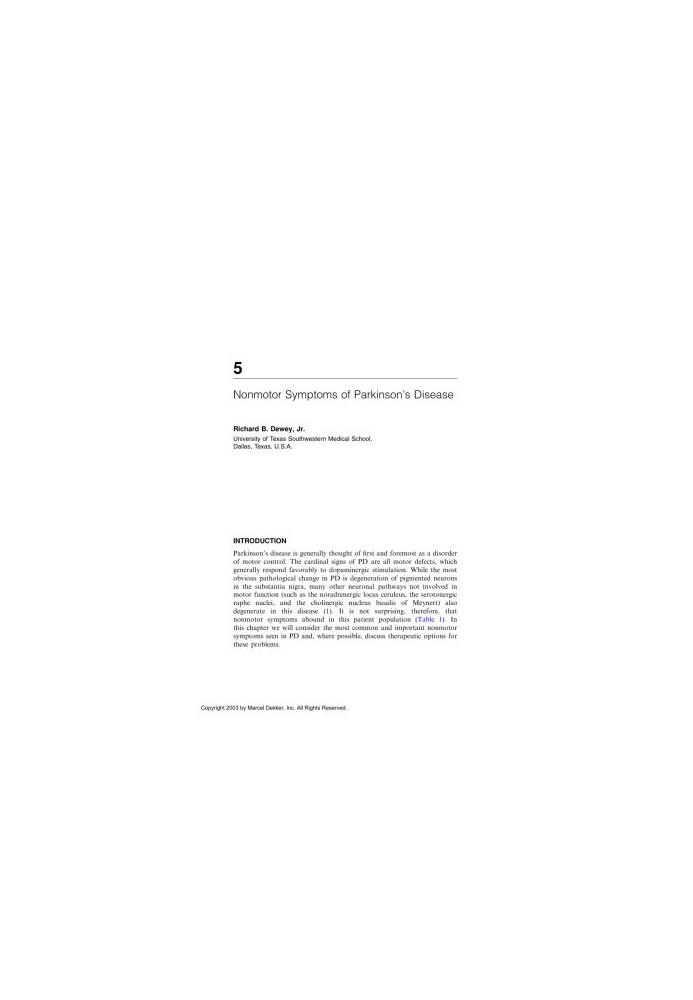 Handbook of Parkinson's Disease