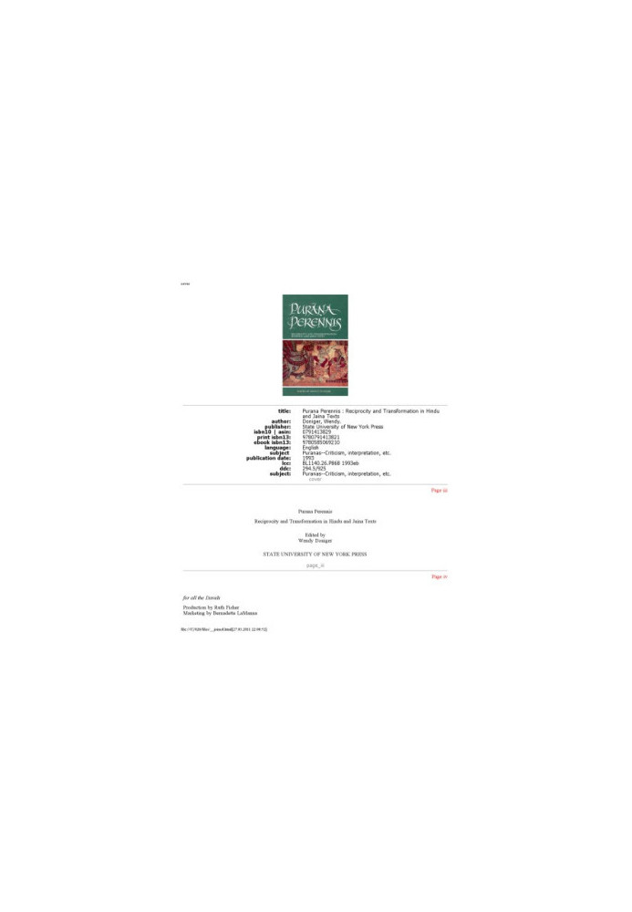 Purana Perennis: Reciprocity and Transformation in Hindu and Jaina Texts