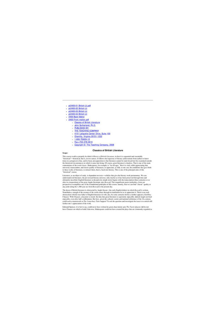 The Teaching Company - The Great Courses - Classics of British Literature