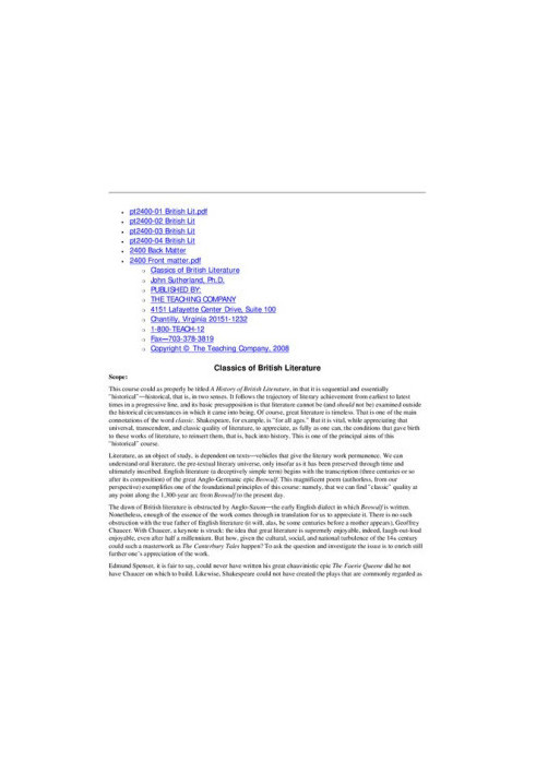 The Teaching Company - The Great Courses - Classics of British Literature