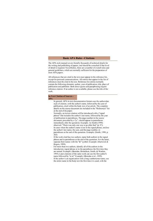 Basic APA Rules - Citations