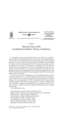 Linear Algebra and its Applications. Volume 373 (Combinatorial Matrix Theory Conference (Pohang, 2002))