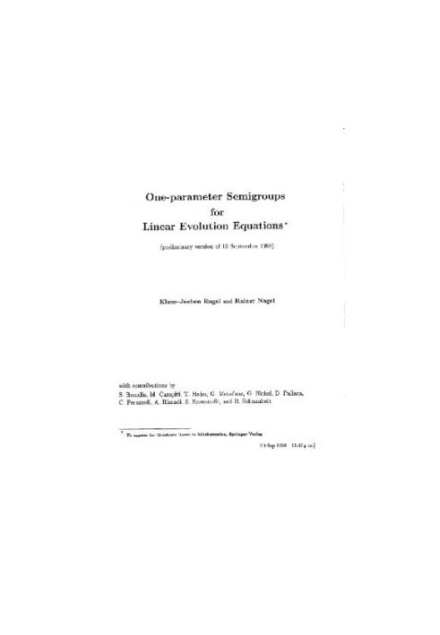 One-Parameter Semigroups for Linear Evolution Equations (preliminary version of 10 September 1998)