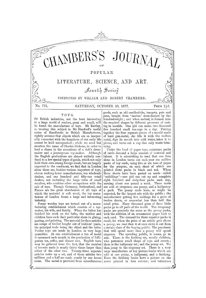 Chambers's Journal of Popular Literature, Science, and Art, No. 721 October 20, 1877