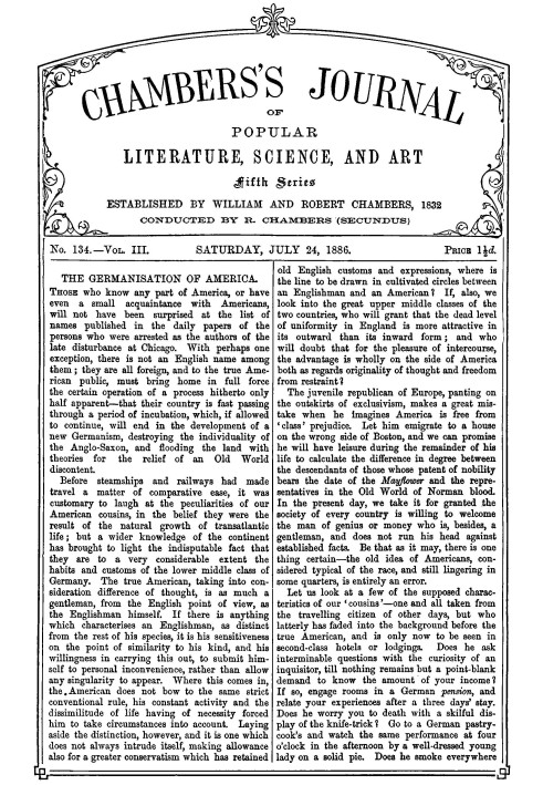 Журнал популярної літератури, науки та мистецтва Чемберса, п’ята серія, №. 134, вип. III, 24 липня 1886 р