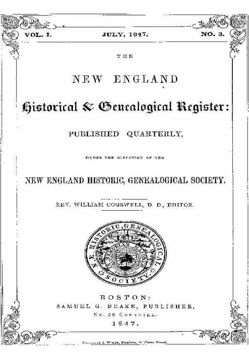 Історико-генеалогічний реєстр Нової Англії, том. 1, № 3, липень 1847 р