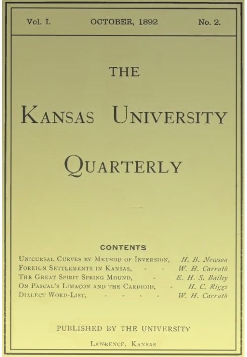 Щоквартальник Канзаського університету, том. I, № 2, жовтень 1892 р