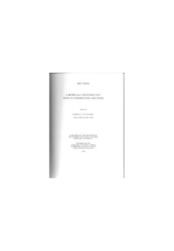 Rig Veda : a metrically restored text with an introduction and notes (only Introduction and Notes)