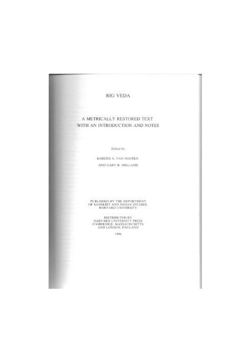 Rig Veda : a metrically restored text with an introduction and notes (only Introduction and Notes)