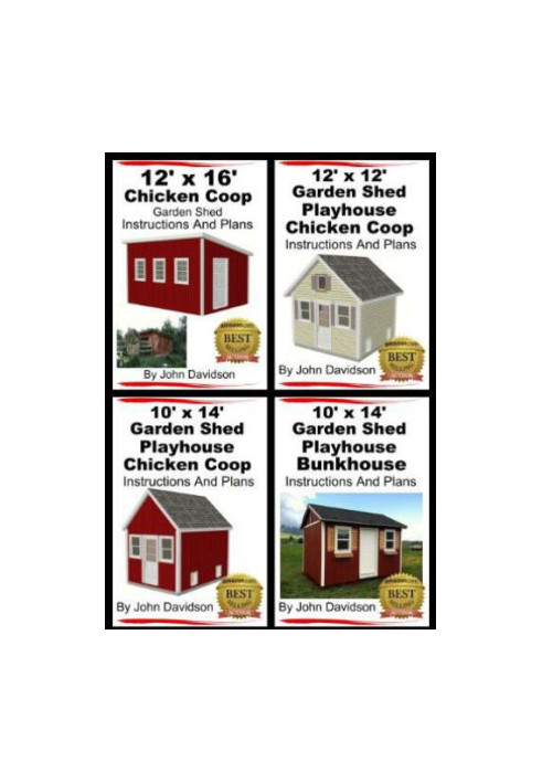 4 Garden Shed Plan Books 10' X 14', 12' X 16', 12' X 12', 10' X 14' Step by Step Pictures, Videos, Instructions and Plans