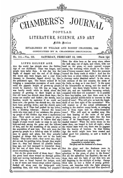 Журнал популярної літератури, науки та мистецтва Чемберса, п’ята серія, № 111, том. III, 13 лютого 1886 р