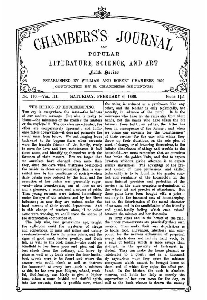 Chambers's Journal of Popular Literature, Science, and Art, Fifth Series, No. 110, Vol. III, February 6, 1886