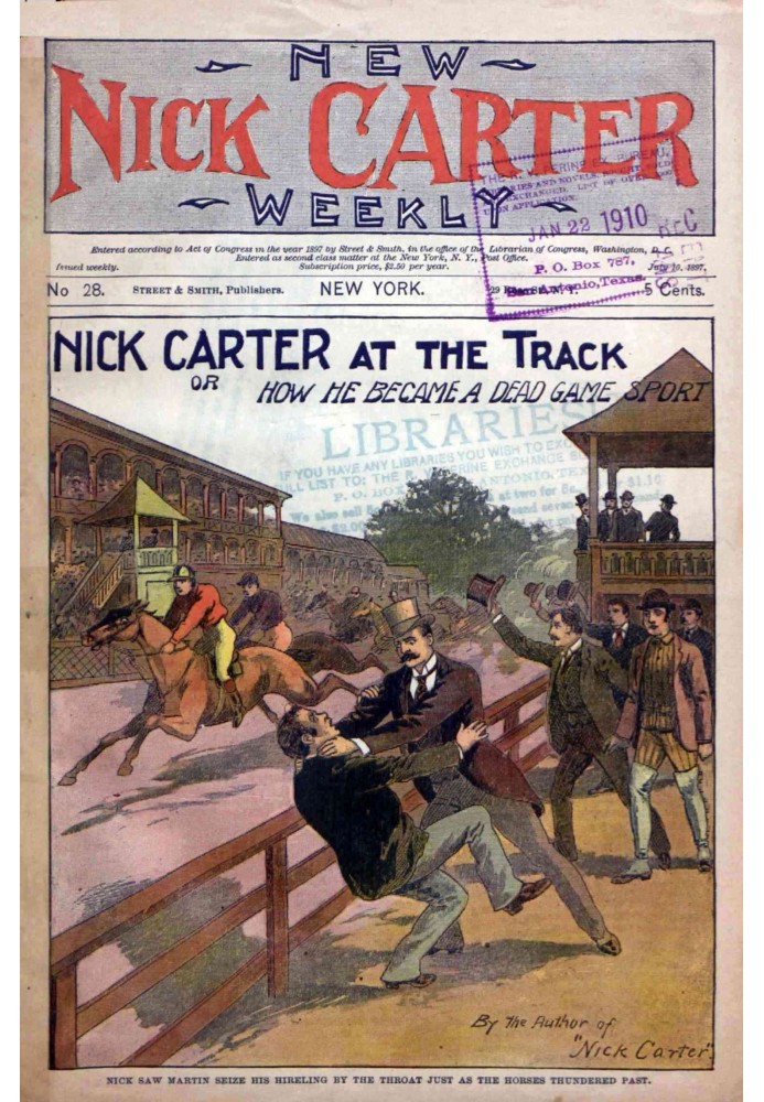 Новый еженедельник Ника Картера; № 28. 10 июля 1897 г.; Ник Картер на трассе; или Как он стал мертвым игровым видом спорта.