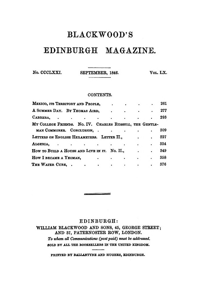 Blackwood's Edinburgh Magazine, том 60, номер 371, вересень 1846 р.