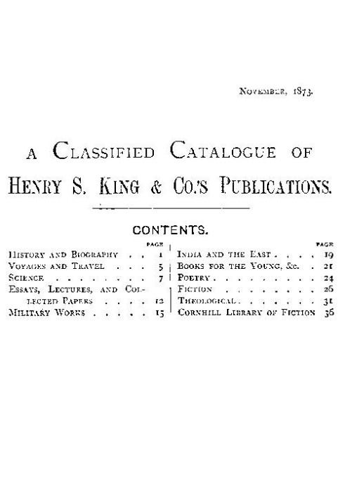 Класифікований каталог публікацій Henry S. King & Co., листопад 1873 р.