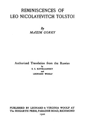 Reminiscences of Leo Nicolayevitch Tolstoi