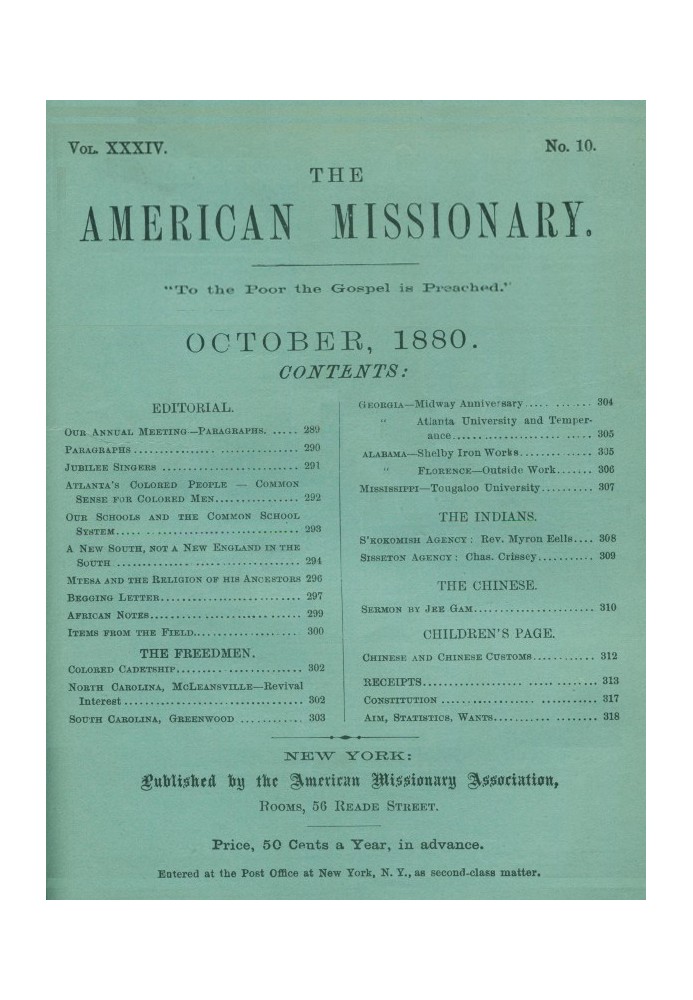 Американський місіонер — том 34, № 10, жовтень 1880 р