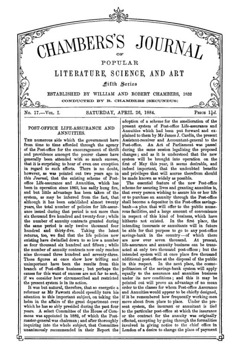 Chambers's Journal of Popular Literature, Science, and Art, Fifth Series, No. 17, Vol. I, April 26, 1884