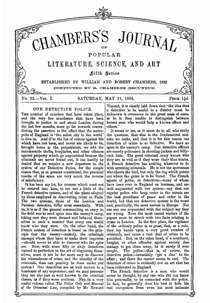 Chambers's Journal of Popular Literature, Science, and Art, Fifth Series, No. 22, Vol. I, May 31, 1884