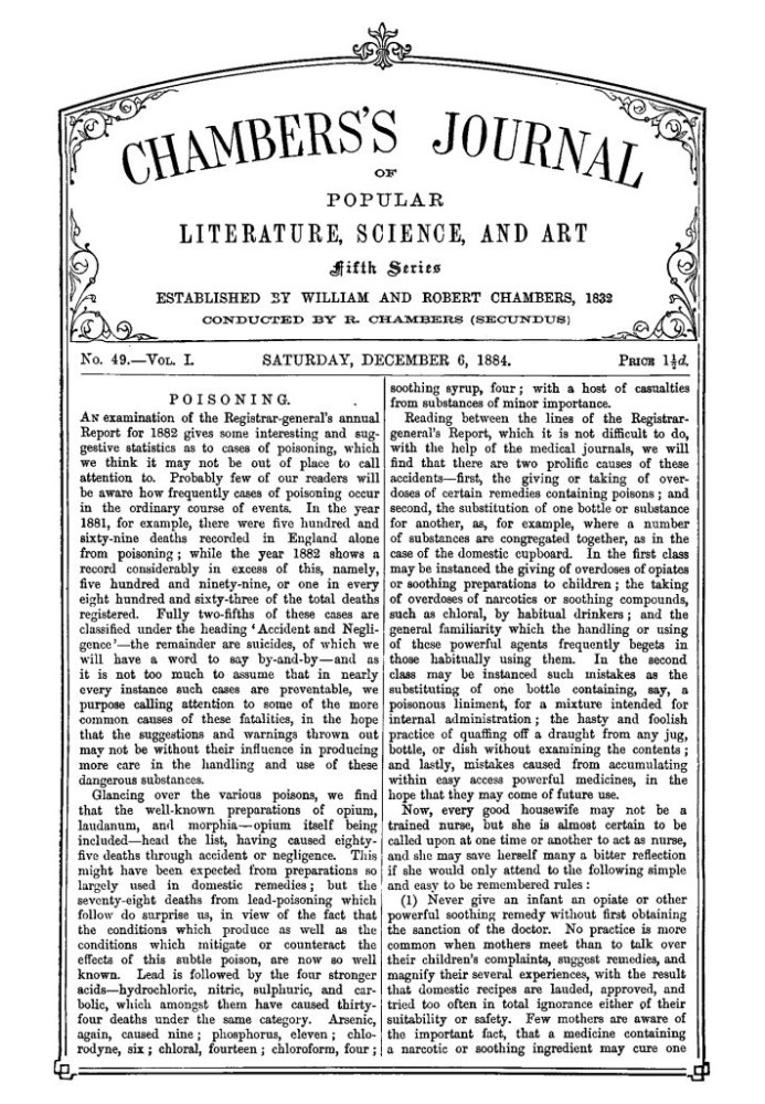 Chambers's Journal of Popular Literature, Science, and Art, Fifth Series, No. 49, Vol. I, December 6, 1884