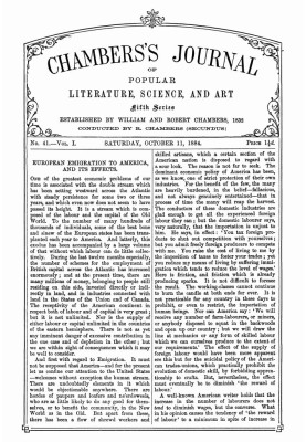 Chambers's Journal of Popular Literature, Science, and Art, Fifth Series, No. 41, Vol. I, October 11, 1884