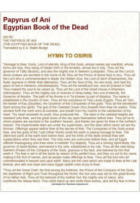 Papyrus of Ani Egyptian Book of the Dead and other hymns to Egyptian Deities