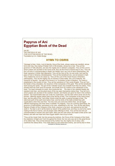 Papyrus of Ani Egyptian Book of the Dead and other hymns to Egyptian Deities