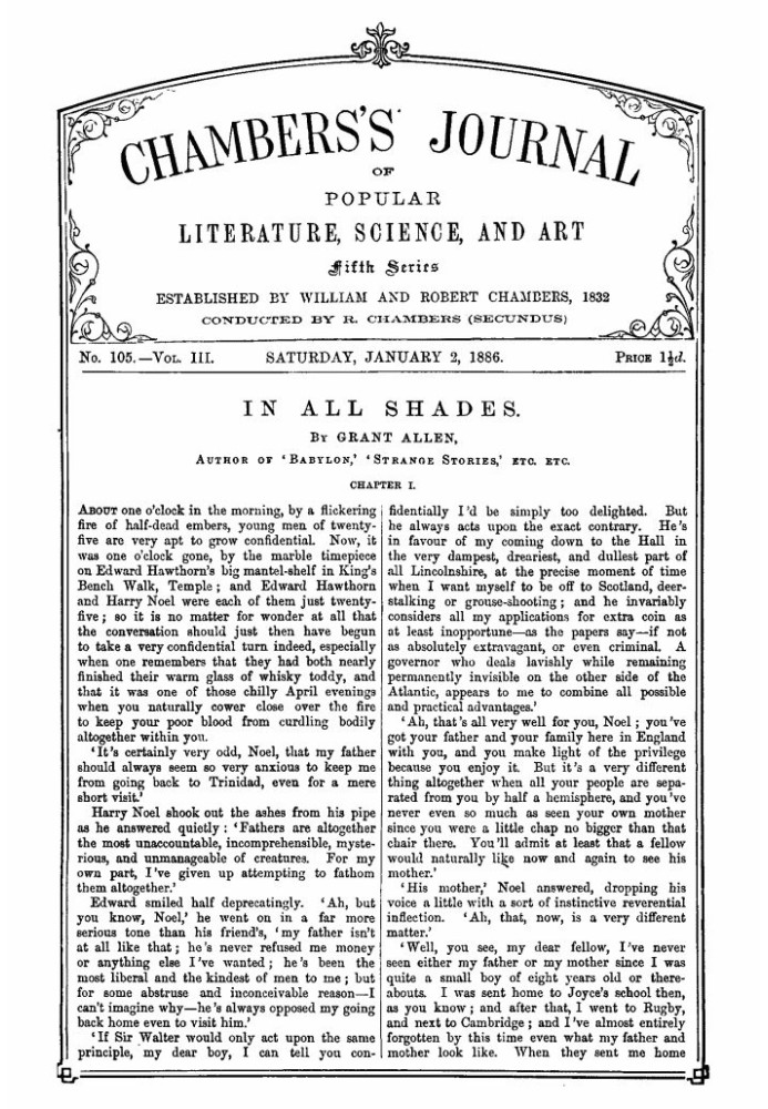 Журнал популярної літератури, науки та мистецтва Чемберса, п’ята серія, № 105, том. III, 2 січня 1886 р
