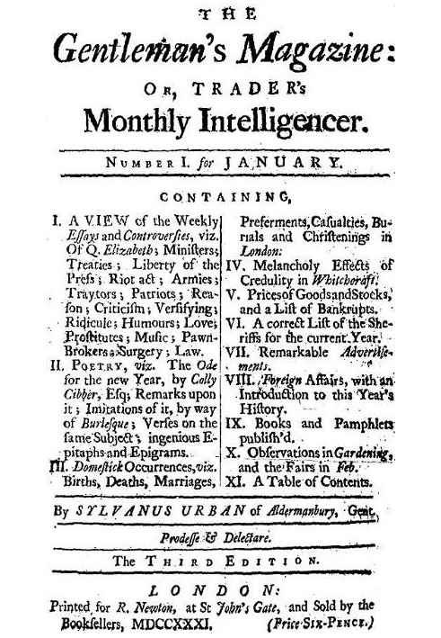 The Gentleman's Magazine, січень 1731 р. Або, Trader's Monthly Intelligencer