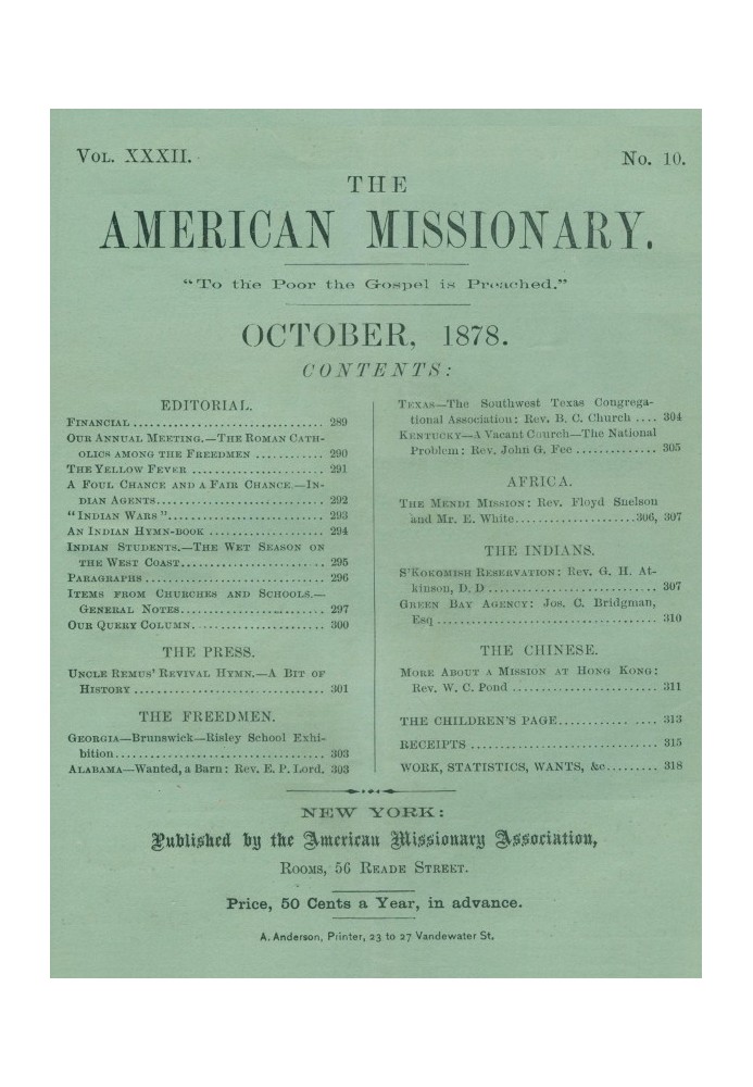 The American Missionary — Volume 32, No. 10, October, 1878