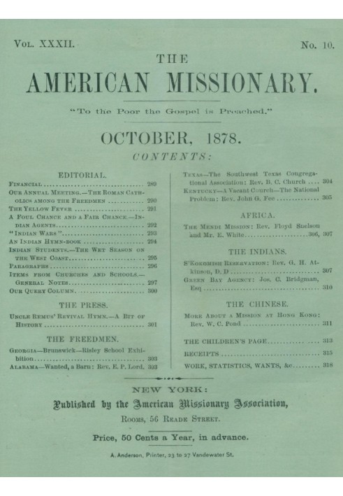 The American Missionary — Volume 32, No. 10, October, 1878