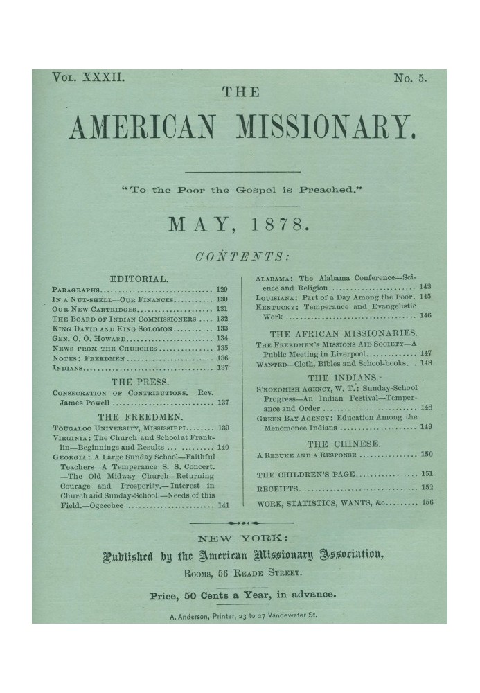 The American Missionary — Volume 32, No. 05, May, 1878