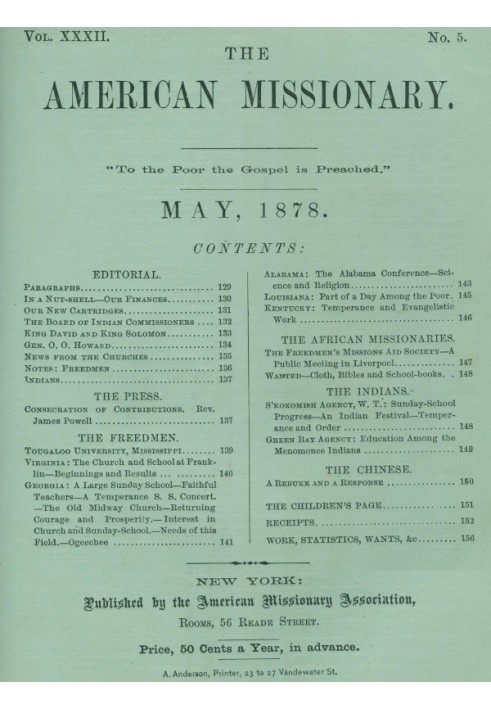 The American Missionary — Volume 32, No. 05, May, 1878