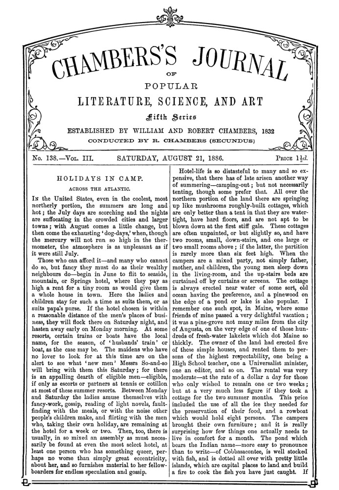 Chambers's Journal of Popular Literature, Science, and Art, fifth series, no. 138, vol. III, August 21, 1886