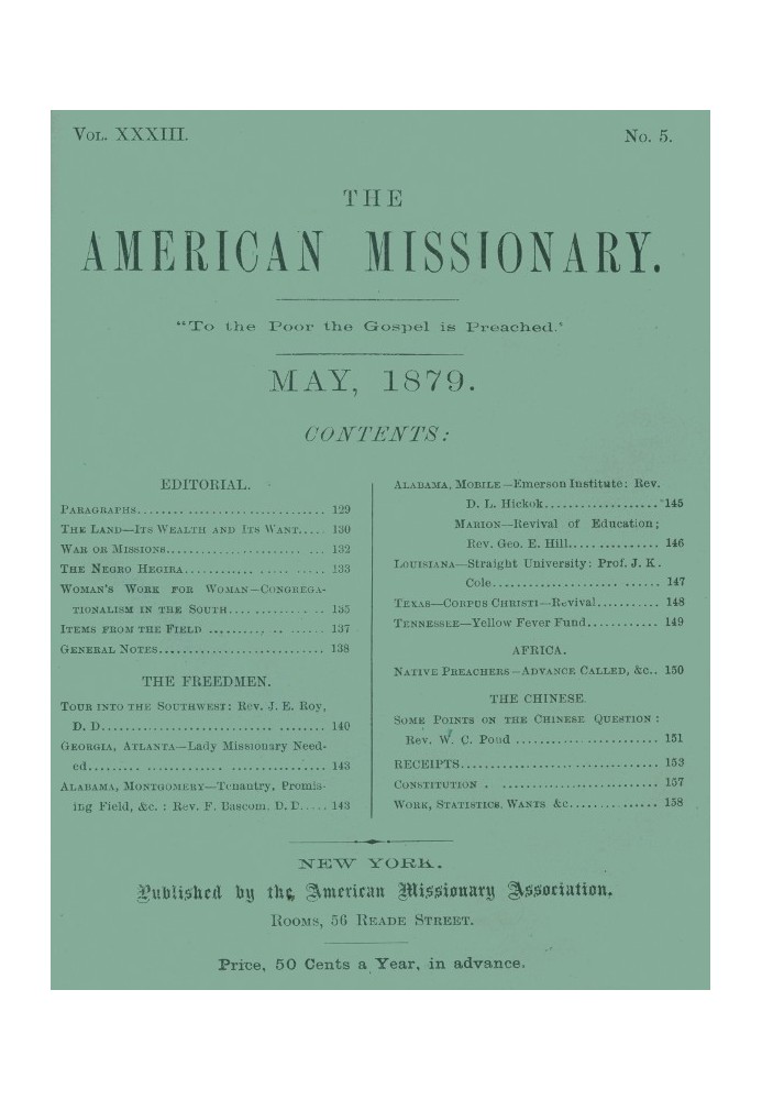 The American Missionary — Volume 33, No. 05, May, 1879