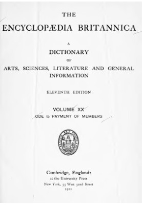 Encyclopedia Britannica - A dictionary of arts, sciences, literature and general information 11 ed. in 29 v. Volume 20 Ode - 