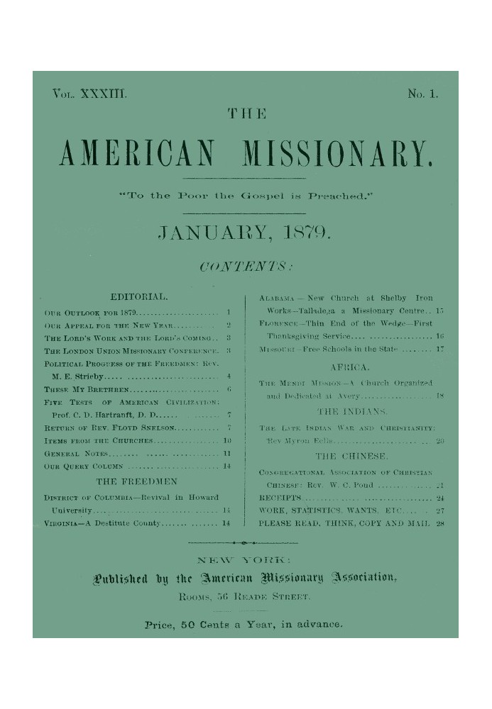 The American Missionary — Volume 33, No. 01, January 1879